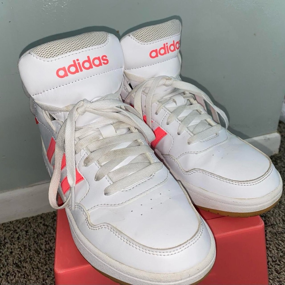 adidas White Sneakers with Pink Accent